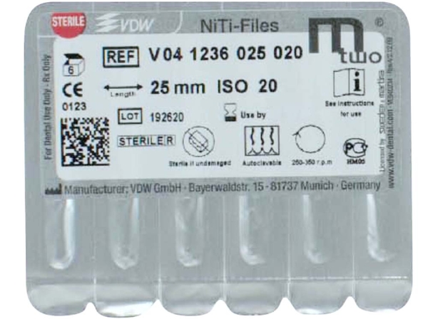 MTWO NiTi file 20/.06 25/21mm 6pcs
